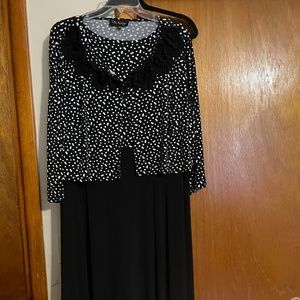 Black maxi dress with polka dot jacket